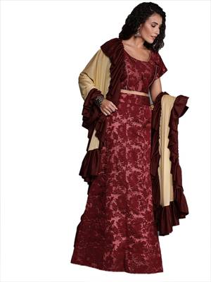 Maroon woven jacquard semi stitched lehenga 2
