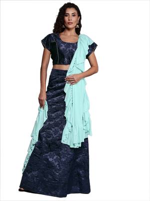 Navy-blue woven jacquard semi stitched lehenga 1