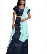 Navy-blue woven jacquard semi stitched lehenga