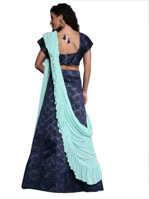 Navy-blue woven jacquard semi stitched lehenga 3