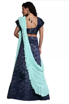 Navy-blue woven jacquard semi stitched lehenga