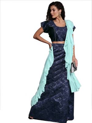 Navy-blue woven jacquard semi stitched lehenga 4