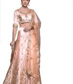 Peach embroidered silk semi stitched lehenga