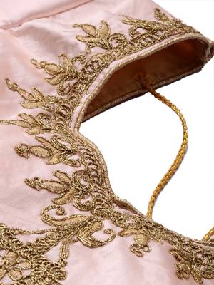 Peach embroidered silk semi stitched lehenga 4