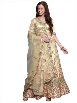 Beige embroidered Art Silk semi stitched lehenga 1