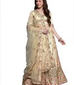 Beige embroidered Art Silk semi stitched lehenga