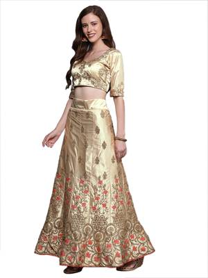 Beige embroidered Art Silk semi stitched lehenga 2