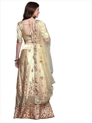 Beige embroidered Art Silk semi stitched lehenga 3