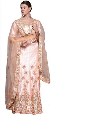 Pink embroidered Art Silk semi stitched lehenga 1
