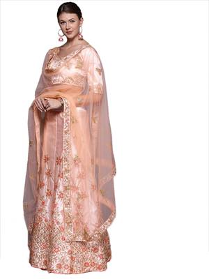 Pink embroidered Art Silk semi stitched lehenga 2