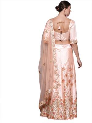 Pink embroidered Art Silk semi stitched lehenga 3