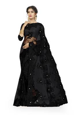 Black Embroidered Net Saree With Blouse 1