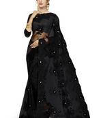 Black Embroidered Net Saree With Blouse