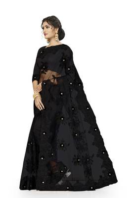 Black Embroidered Net Saree With Blouse 2