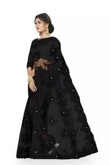 Black Embroidered Net Saree With Blouse