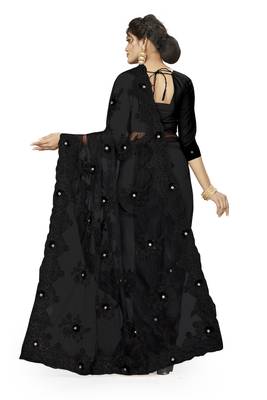 Black Embroidered Net Saree With Blouse 3