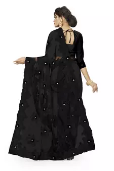 Black Embroidered Net Saree With Blouse