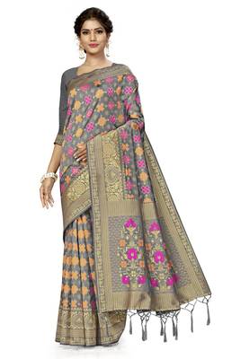 Grey woven  Art Silk saree with blouse 1
