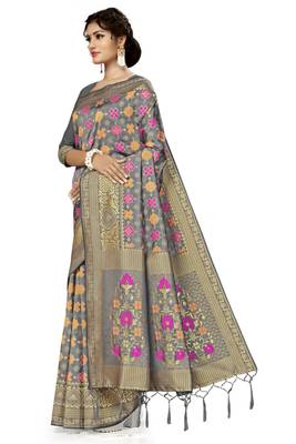 Grey woven  Art Silk saree with blouse 2
