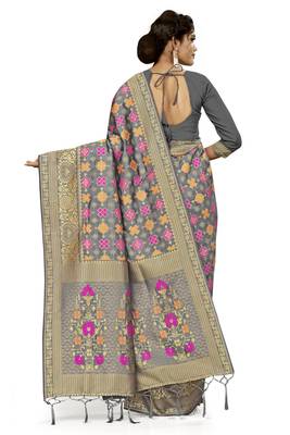 Grey woven  Art Silk saree with blouse 3