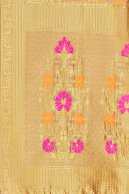 Beige woven banarasi silk saree with blouse 4