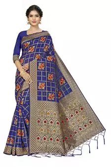 Navy Blue Woven  Art Silk Saree With Blouse