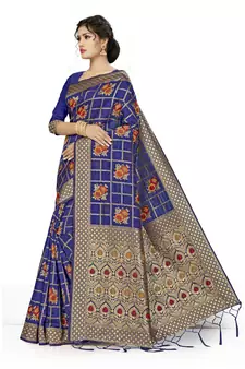 Navy Blue Woven  Art Silk Saree With Blouse
