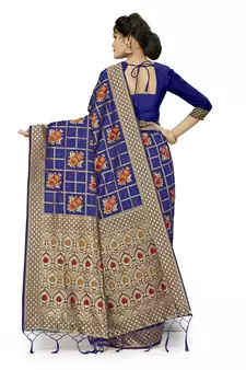 Navy Blue Woven  Art Silk Saree With Blouse