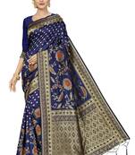 Navy Blue Woven Art Silk Saree With Blouse