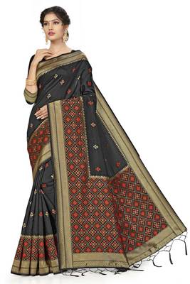 Black Woven  Art Silk Saree With Blouse 1