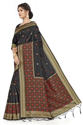 Black Woven  Art Silk Saree With Blouse 2
