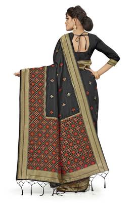 Black Woven  Art Silk Saree With Blouse 3