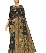 Black woven banarasi silk saree with blouse