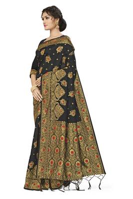 Black woven banarasi silk saree with blouse 2