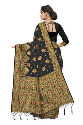 Black woven banarasi silk saree with blouse 3