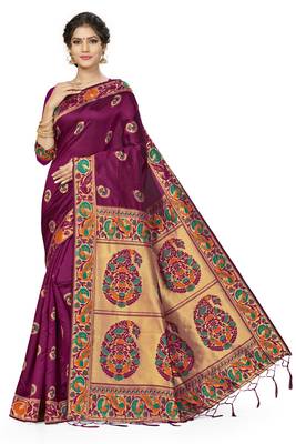 Purple woven banarasi silk saree with blouse 1