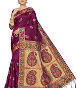 Purple woven banarasi silk saree with blouse