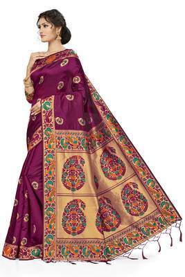 Purple woven banarasi silk saree with blouse 2