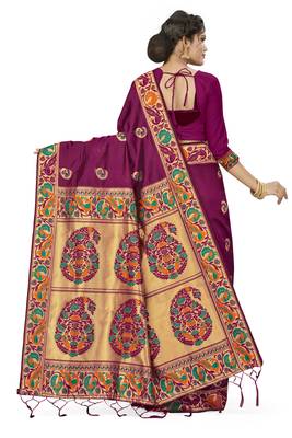 Purple woven banarasi silk saree with blouse 3
