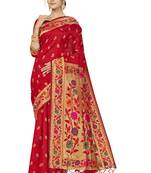 Red woven banarasi silk saree with blouse