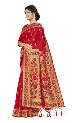 Red woven banarasi silk saree with blouse 2
