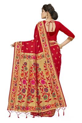 Red woven banarasi silk saree with blouse 3