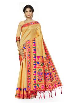 Beige Woven  Art Silk Saree With Blouse