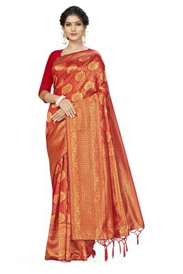 Red woven art  silk saree with blouse 1