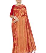Red woven art  silk saree with blouse