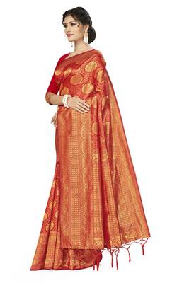 Red woven art  silk saree with blouse 2