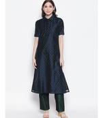 navy blue shirt collar, conceled placket, chanderi, short sleeve kurta