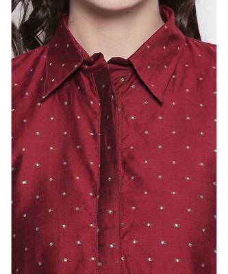 maroon shirt collar, conceled placket, chanderi, short sleeve kurta 5