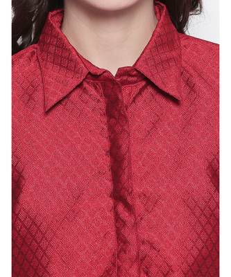 maroon shirt collar, conceled placket, art silk, short sleeve kurta 5