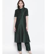 Dark Green shirt collar, conceled placket, chanderi, short sleeve kurta